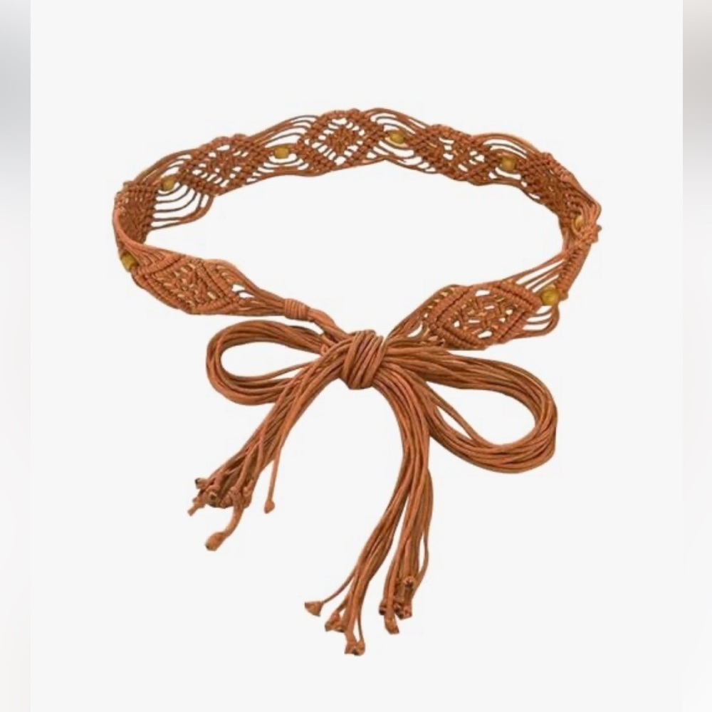 Boho Woven Belt with Bow Brown Western Style